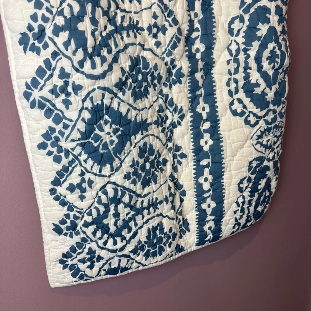 Lot of 2 Pottery Barn Pillow Shams Blue Cream